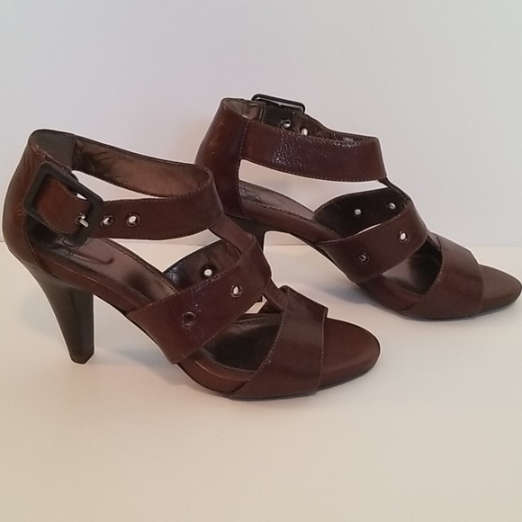 Sofft brown high heel ankle strap leather sandals 7 med - Picture 3 of 8